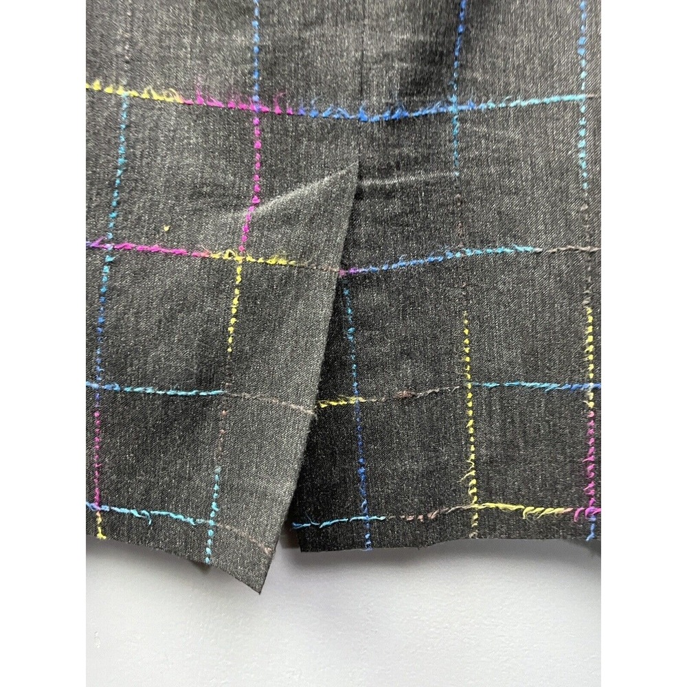 Nicole Skirt Womens 10 Grey Multi Rainbow Windowpane Plaid Pencil Made in Italy - Picture 6 of 7